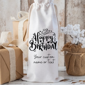 Happy Birthday Wine Gift Bag/Birthday Day Gift/Custom Wine Gift Bag/Deluxe White Wine Bag
