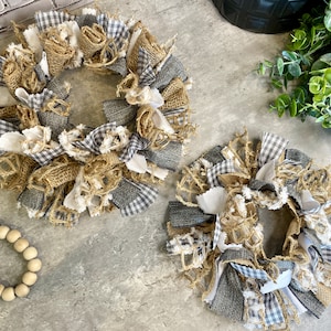 Gray and White Rag Candle Ring 4&quot; or 6&quot;, Rag Candle Ring, Pilar Candle Ring , Gray and White Gingham Candle Ring Vase NOT Included