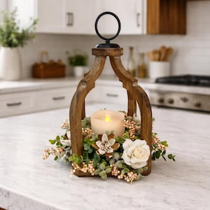 Sola Wood Flower Lantern Centerpiece, Spring Flower Centerpiece, Rustic Wood Lantern With Flowers, Rustic Home Decor, Candle NOT Included