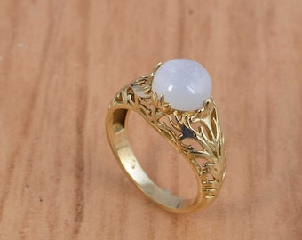 Brass Moonstone Ring, Gold Boho Gemstone Ring