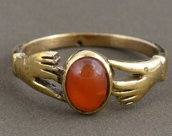 Natural Carnelian Ring, Carnelian Stone Gold Ring, Hand Holding Ring, Gemstone Ring, Carnelian Rings, Gold Filled Ring, Minimalist Ring