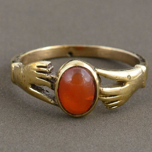 Natural Carnelian Ring, Carnelian Stone Gold Ring, Hand Holding Ring, Gemstone Ring, Carnelian Rings, Gold Filled Ring, Minimalist Ring