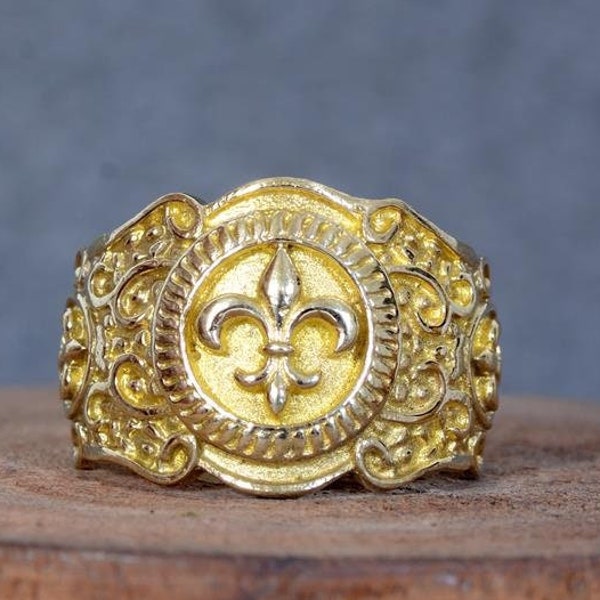 Bague Fleur de Lis en or 14 carats, Bague à chevalière en or, Bague gothique Fleur De Lys faite à la main, Bague Fleur de lis en argent sterling, Fleur de lis en or,