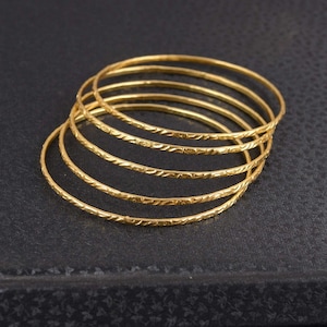Set of 4 Brass Stacking Bangles - Boho Tribal Jewelry