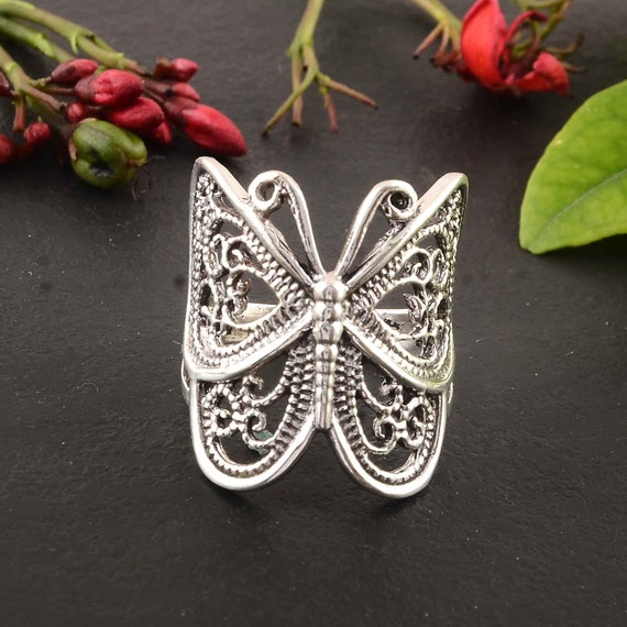 Silver Butterfly Ring, 925 Sterling Silver, Wrap Around Butterfly