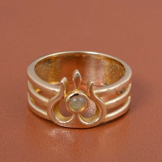 Paola Rudraksha Trishul Damroo Designer Oxidized Gold Ring for Men & Women
