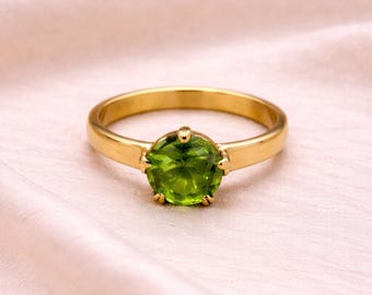 Peridot Ring, Green Gemstone Ring, Gold Statement Ring, Natural Peridot Ring For Women, Handmade Jewelry, Peridot Jewelry, Brass Ring