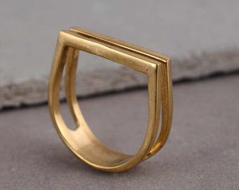 Handcrafted Brass Bar Ring, Adjustable Geometric Jewelry