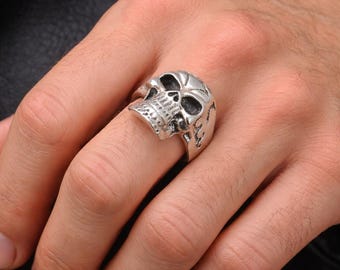 Handmade Sterling Silver Skull Ring, Gothic Horror Jewelry