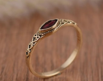 Natural garnet ring, gold filled ring, tiny ring, stacking ring, garnet jewelry, ring for women, delicate ring, thin band, ring for her
