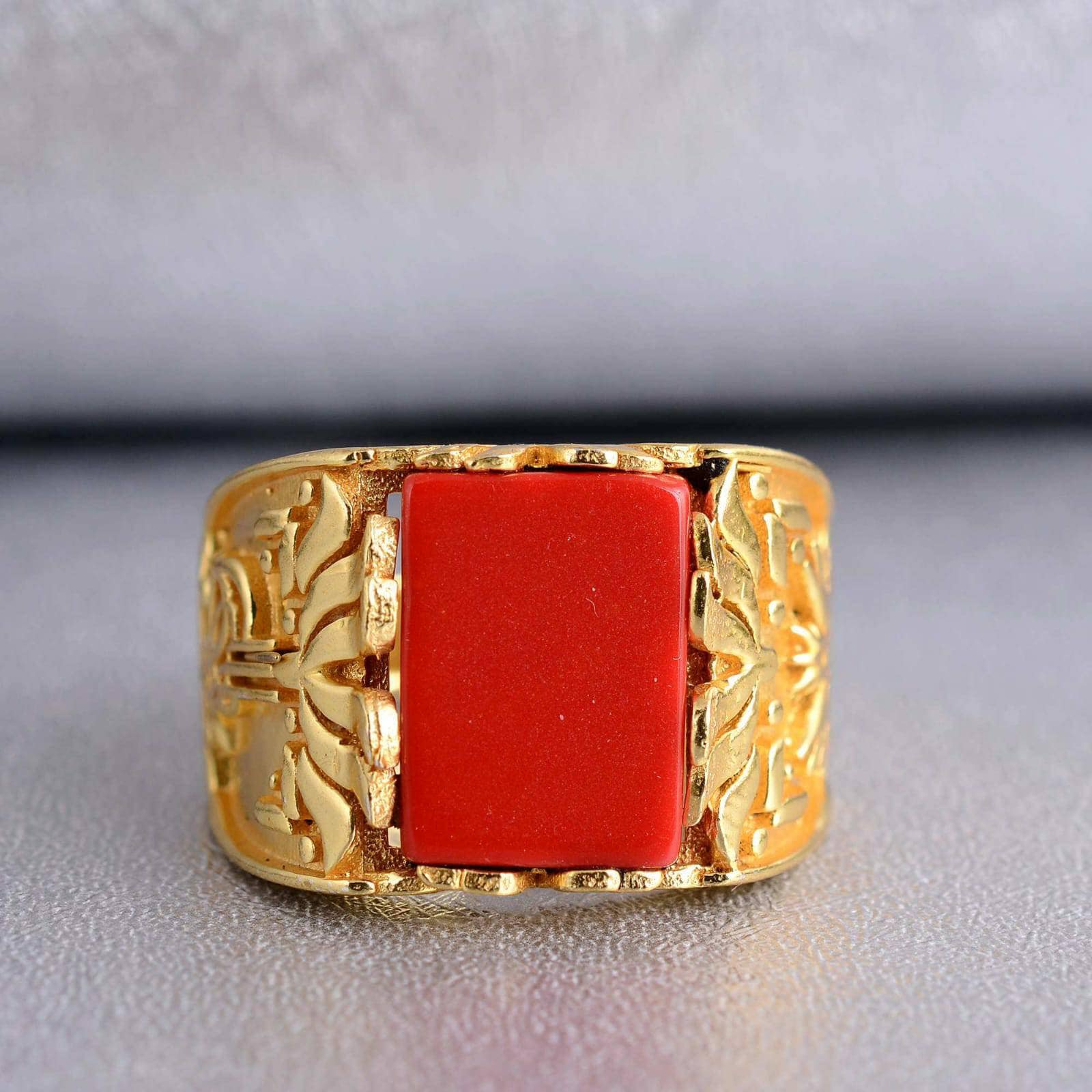 Coral Ethnic Brass Handmade Jewelry Ring US Size Algeria