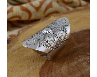 Lång ring i sterlingsilver, boho mandala-smycken