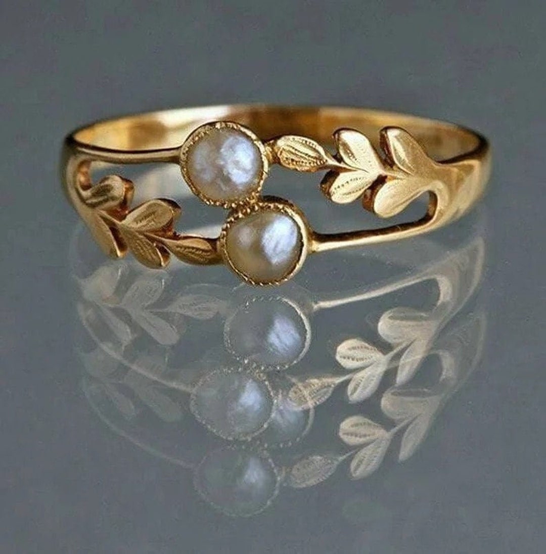 Vintage Leaf Design Adjustable Brass Ring With Moonstone Accents ...