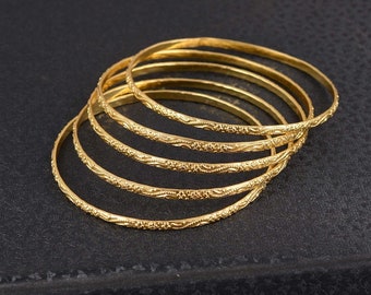 Brass Bangle Bracelet, Tribal Floral Design, Boho Stacking Jewelry