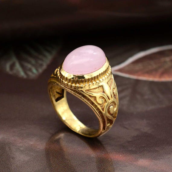 Anillo de cuarzo rosa, anillo de oro con cuarzo rosa, anillo hecho