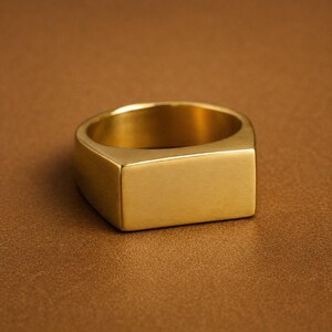 Anillo de sello de oro para hombre, anillos rectangulares, anillos para el dedo meñique, joyería, anillo con forma de rostro rectangular, regalos para él y para ella.