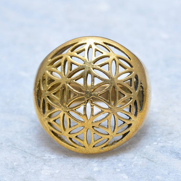 Bague Fleur de Vie, Grille Fleur de Vie, Bague Fleur de Vie en Or, Bague De Géométrie Sacrée, Bague Spirituelle Femme ou Homme, Bague Mandala