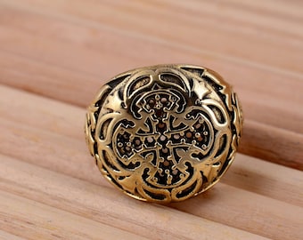 Handcrafted Brass Jerusalem Cross Ring, Boho Tribal Jewelry