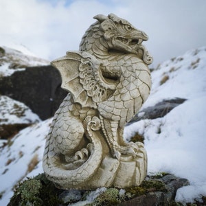 Celtic Dragon Stone Statue | Outdoor Garden Lawn Ornament Decoration Scaly Dragon UK British Made Gift