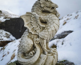 Celtic Dragon Stone Statue | Outdoor Garden Lawn Ornament Decoration Scaly Dragon UK British Made Gift