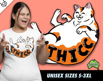 THICC Kitty Lindo Calico Gato Chonky Chunky Gatito Gordo Orgullo Camiseta Unisex