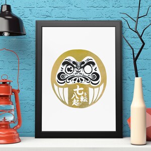 Daruma Japanische Puppe Bodhidharma Original Kunstwerk A5 Goldfolie Akzente