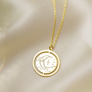 Sun and Moon Necklace, Gold Moon Star Pendant, Crescent Moon and Star Frienship Jewelry