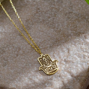 Gold Hamsa Necklace: Sterling Silver Hand of Fatima Charm