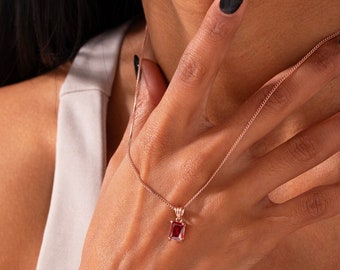 Ruby Emerald Necklace, Ruby Princess Diamond Cut Gold Necklace, July Birthstone Pendant