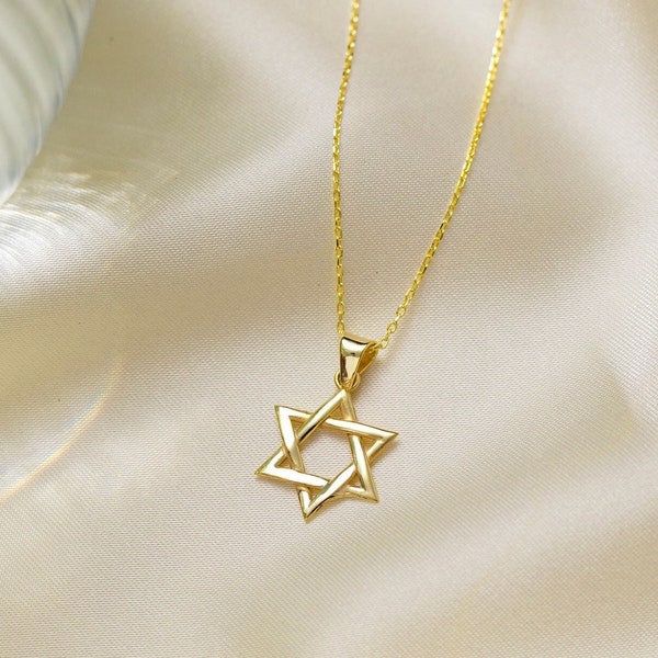 David Star Necklace Women, Gold Star Of David Necklace, Gift for Bat Mitzvah