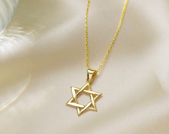 David Star Necklace Women, Gold Star Of David Necklace, Gift for Bat Mitzvah