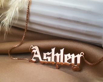 Alte englische Namenskette, Namenskette, Namenskette, Personalisierte Gold Namenskette mit Box Kette Geschenk für Sie