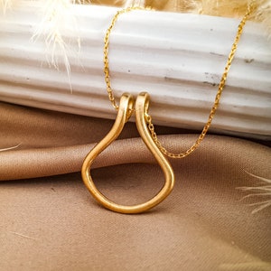 Ring Holder Necklace Gold, Matte Ring Keeper Pendant, Oval Dainty Charm Holder Jewelry Gift For Doctor