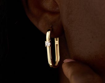 14K Gold Lab-Grown Diamond Earrings, 18K White Gold Round Moissanite