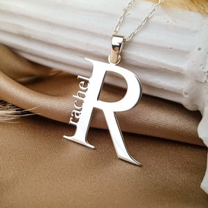 Big Initial Necklace Gold, Letter Name Pendant Sterling Silver, Sideways Name Jewelry, Gift For Her Bridesmaid
