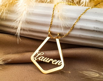 Custom Name Ring Holder Necklace: Sterling Silver Geometric Pendant
