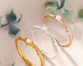 Olive Branch Sterling Silver Ring: Dainty Boho Wedding Band