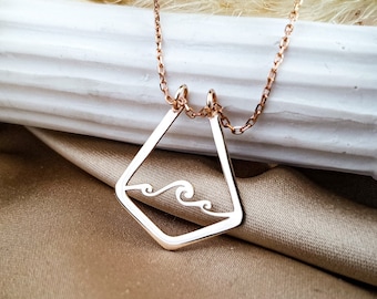 Welle Ringhalter Halskette, Silber Geometrische Meer Ringhalter, Geschenk für Schwimmer Sie