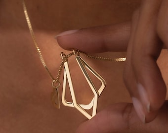 Sterling Silver Geometric Ring Holder Necklace: Dainty Wedding Ring Keeper