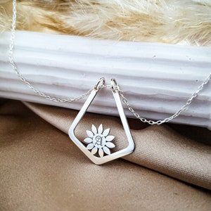 Sunflower Ring Holder Necklace Gold, Geometric Necklace That Hold Ring, Gift For Nurse