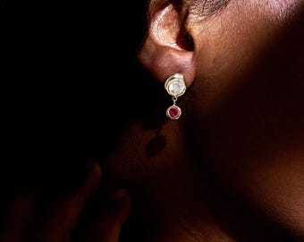 Lab Grown Sapphire Molten Metal Earrings | Asymmetrical Wabi Sabi Studs