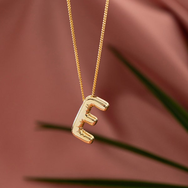 Silver Initial Necklace, Gold Initial Pendant, L Balloon Letter Jewelry