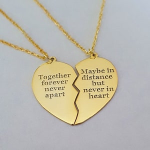 Personalized Couple Necklace Set: Sterling Silver Broken Heart Matching Pendants
