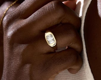 Chevalière en or 14 carats et diamants, cultivée en laboratoire East West, certifiée IGI