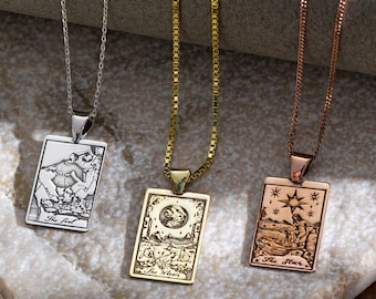 Collier de tarot de force, pendentif de carte de tarot en argent, cadeau de tarot solaire pour spirituel