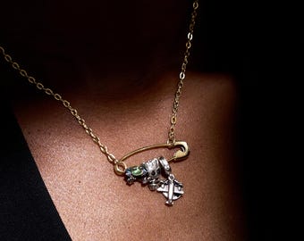 Safety Pin Necklace, Charm Holder Pendant, Simple Modern Paperclip Chain Necklace