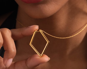 Solid Gold 14K Ring Holder Necklace Geometric, Wedding Ring Keeper Pendant Jewelry, Gift For Pregnant Women
