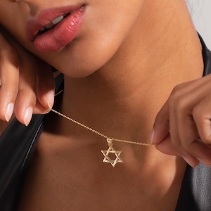 White Gold Star Of David Necklace, 14k Jewish Necklace, Gold David Star Necklace, Gift for Bat Mitzvah