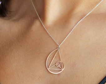 Fibonacci Science Necklace Golden Triangle Jewelry Phycians Physics Christmas Gift For Her Him Sterling Silver