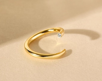 The Eclipse Open Ring, Lab Grown Diamond Minimalist Everyday Jewelry, Pinky Cuff Ring